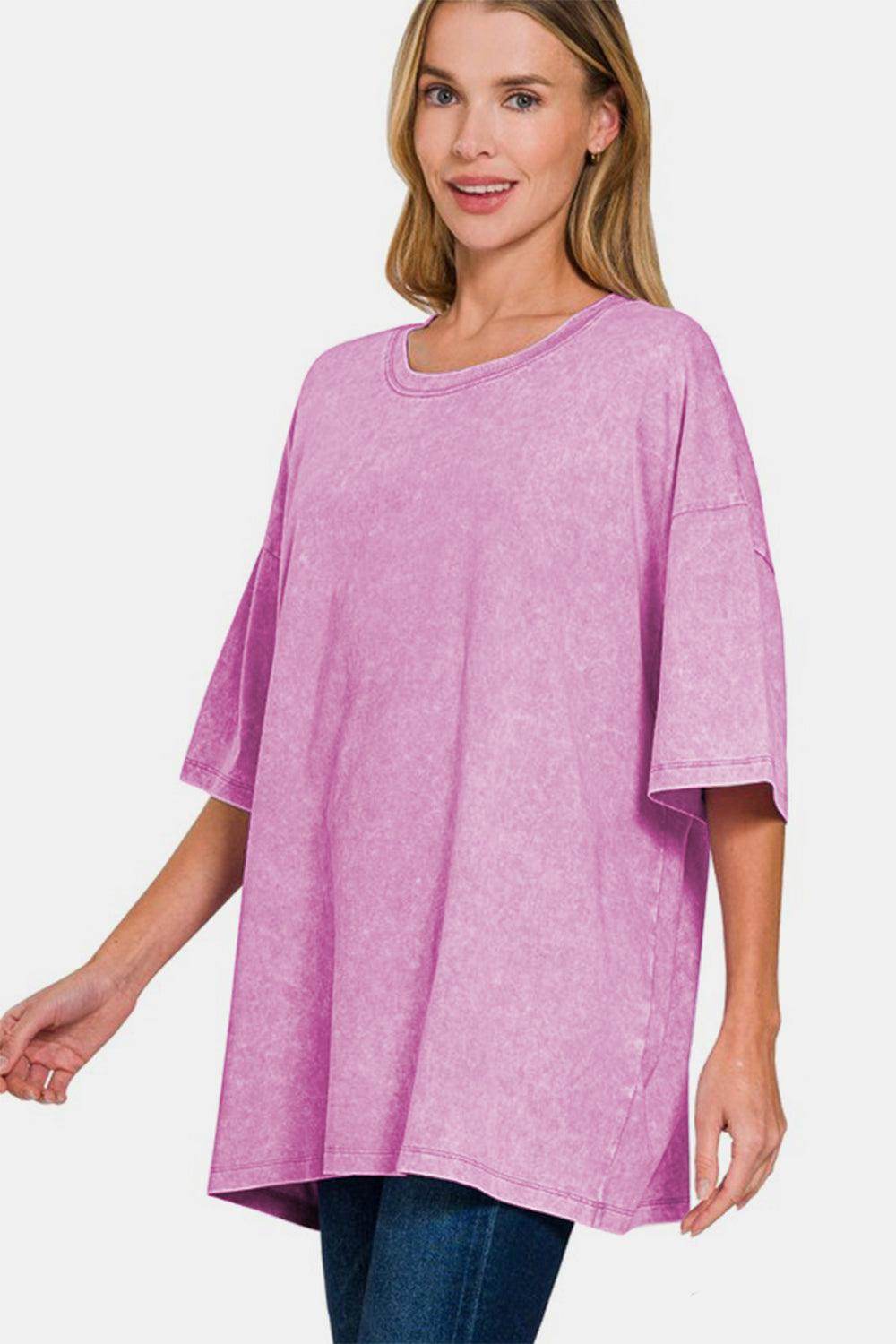 Zenana Full Size Washed Round Neck Drop Shoulder T-Shirt - Selvanelle