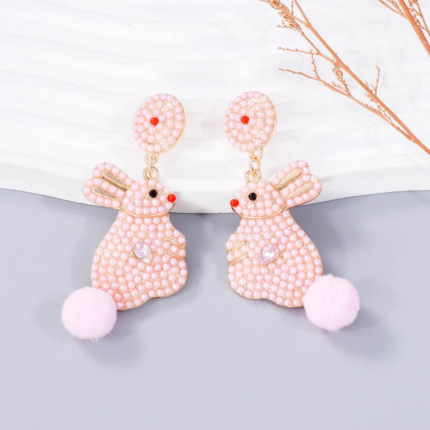 Synthetic Pearl Alloy Rabbit Dangle Earrings - Selvanelle