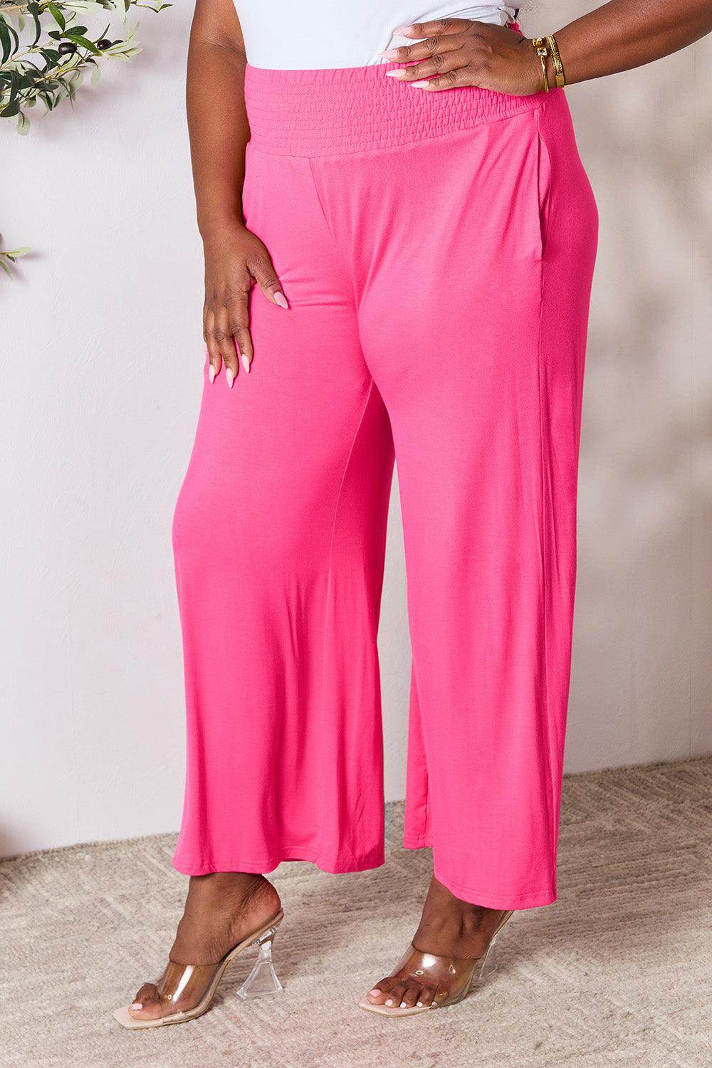 Double Take Full Size Smocked Wide Waistband Wide Leg Pants - Selvanelle
