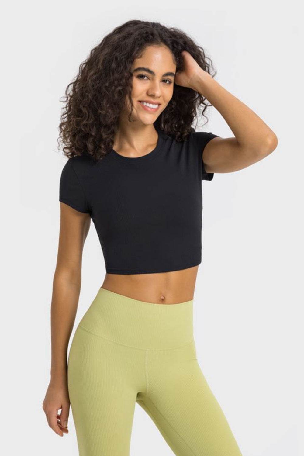 Millennia Round Neck Short Sleeve Cropped Sports T-Shirt - Selvanelle