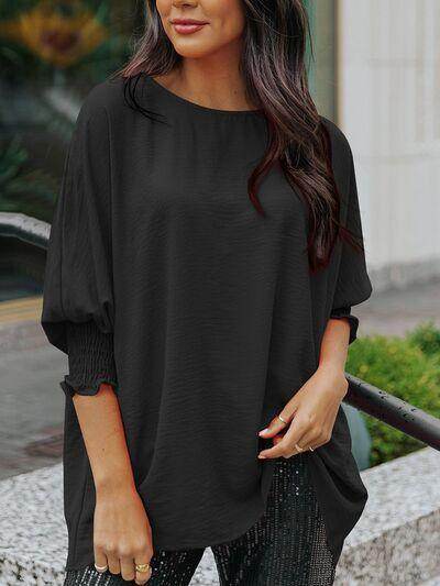 Round Neck Three-Quarter Sleeve Blouse for Women Fashion - Selvanelle
