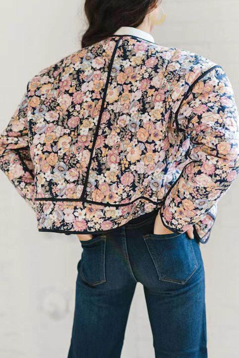 Floral Button Up Long Sleeve Winter Coat for Women - Selvanelle