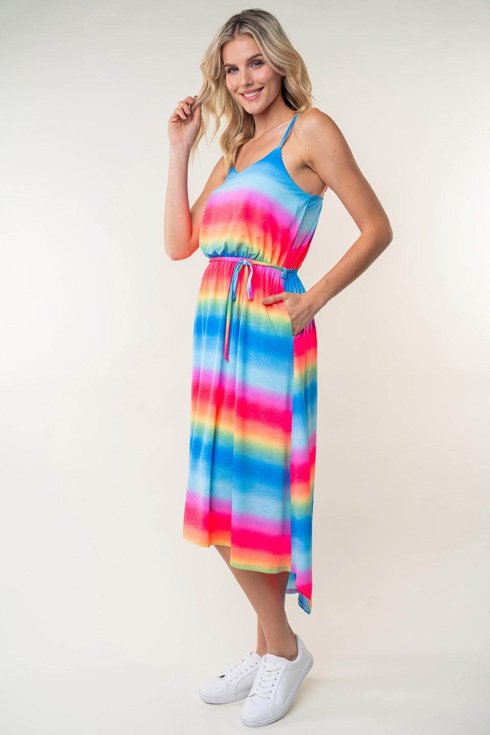 White Birch Full Size Ombre Striped Midi Cami Dress - Selvanelle