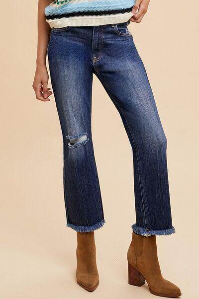 Annie Wear Distressed Raw Hem Cropped Straight Leg Jeans - Selvanelle