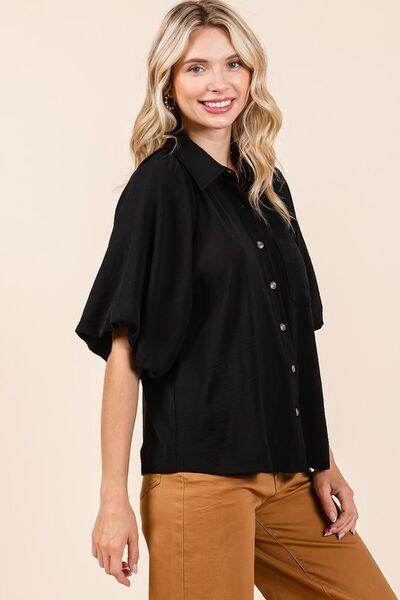 Mittoshop Airflow Short Bubble Sleeve Button Down Shirt - Selvanelle