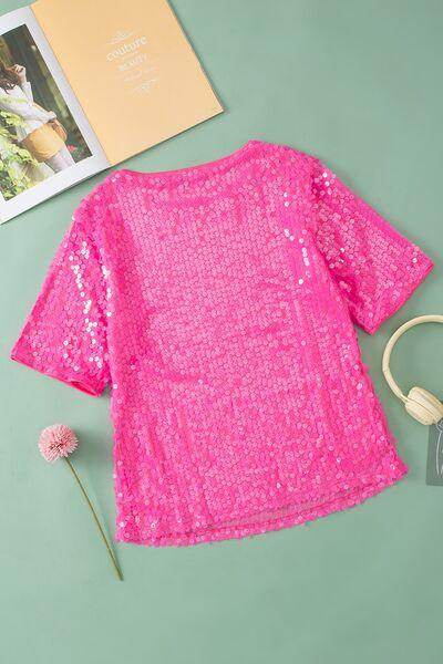Sequin Round Neck Half Sleeve Blouse for Stylish Women - Selvanelle