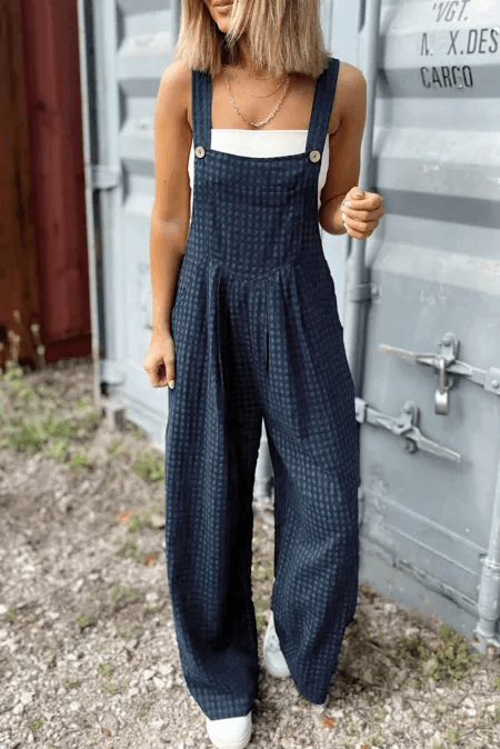 Plaid Wide Strap Wide Leg Overalls - Selvanelle