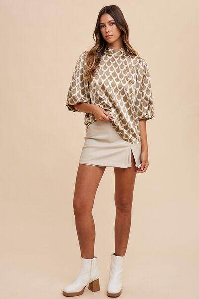 Annie Wear Tie Back Abstract Print Mock Neck Blouse - Selvanelle