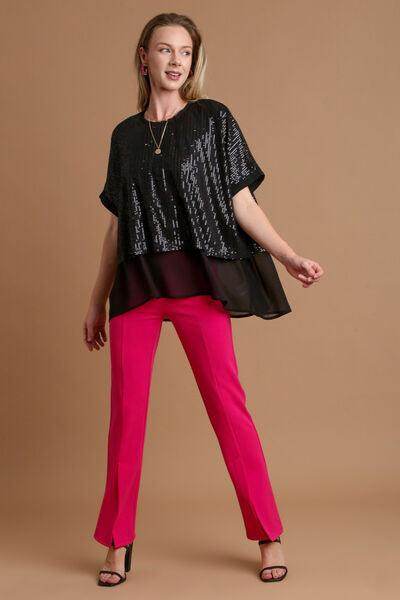 Umgee Sequin Half Sleeve Layered Blouse for Stylish Looks - Selvanelle