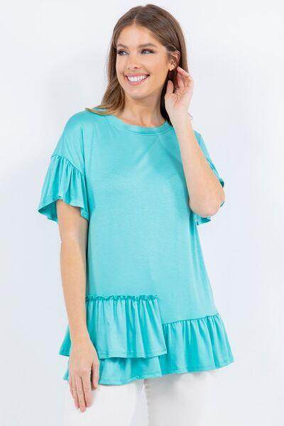 Celeste Full Size Ruffle Detail Asymmetrical Top Plus Size - Selvanelle