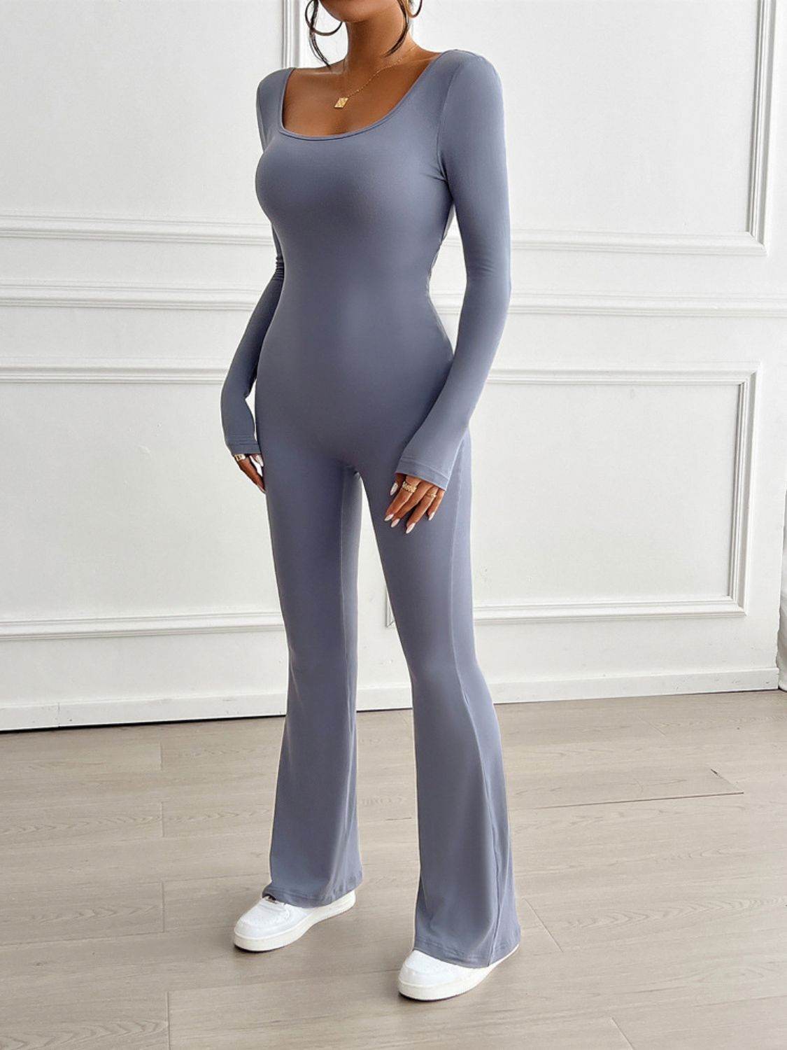 Devine Cutout Scoop Neck Long Sleeve Jumpsuit - Selvanelle