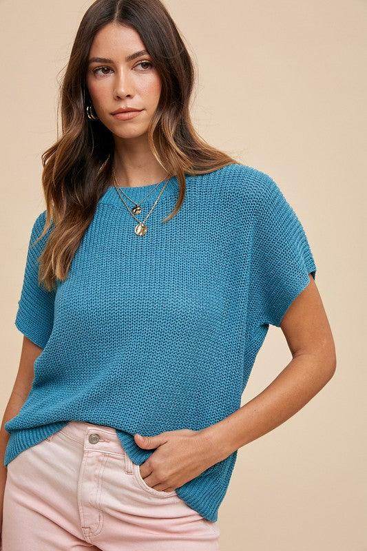 Annie Wear Round Neck Short Sleeve Sweater for Women - Selvanelle