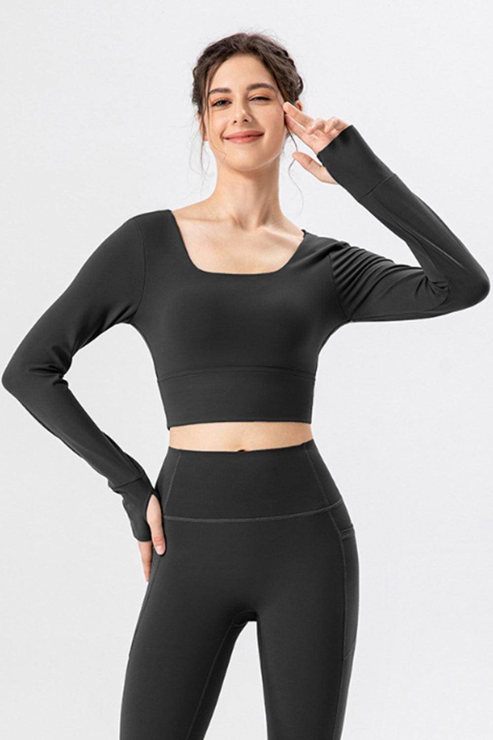 Square Neck Crisscross Active T-Shirt for Women Fitness - Selvanelle