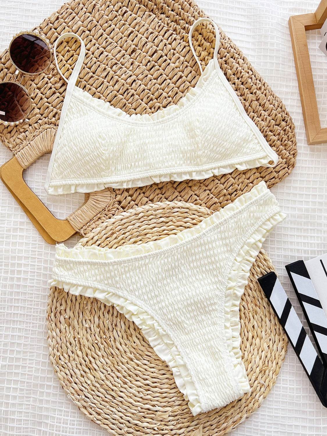 Frill Textured Spaghetti Strap Two-Piece Swim Set - Selvanelle