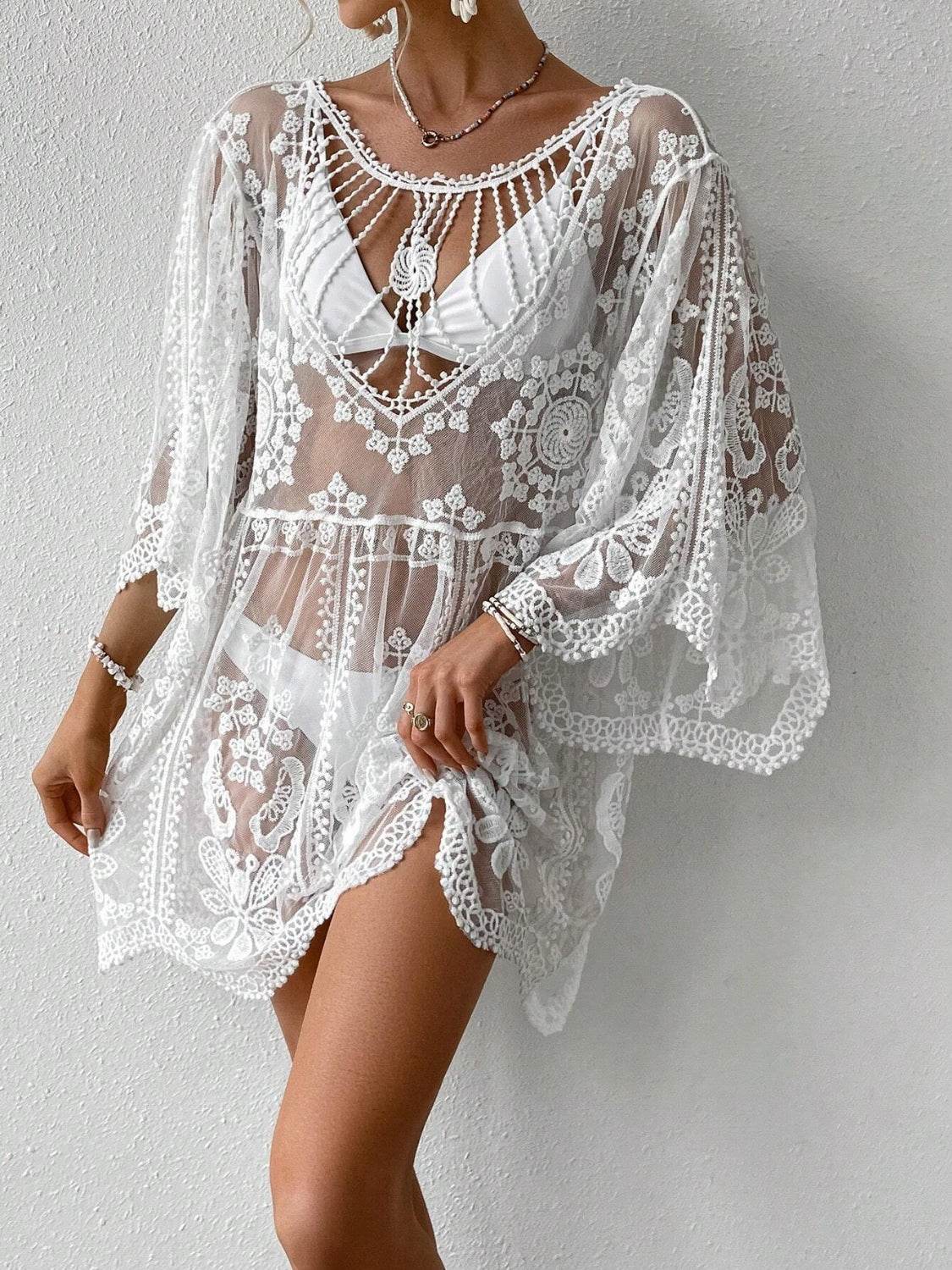 Lace Round Neck Cover-Up - Selvanelle