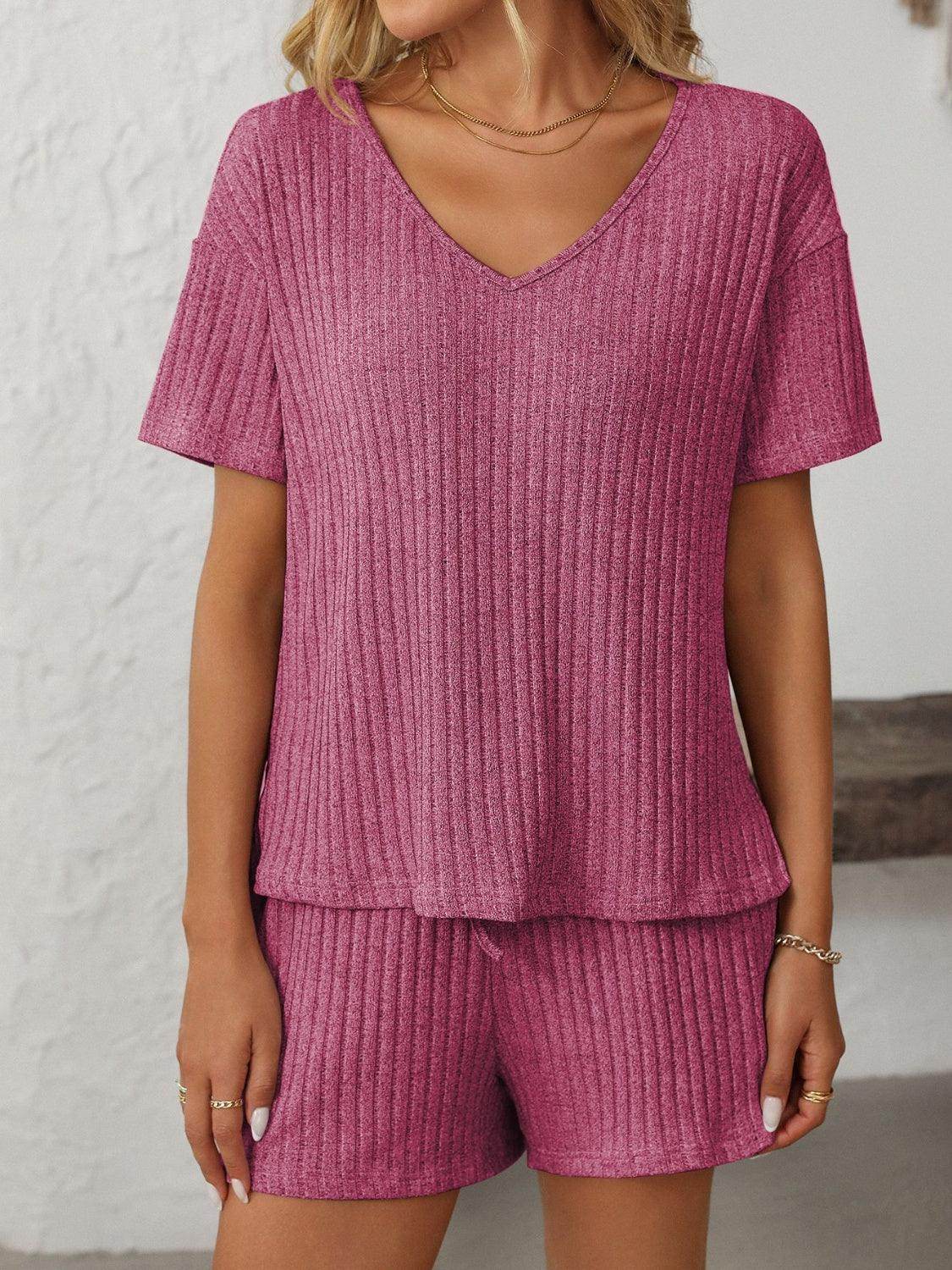 Mandy V-Neck Short Sleeve Top and Shorts Set for Women - Selvanelle