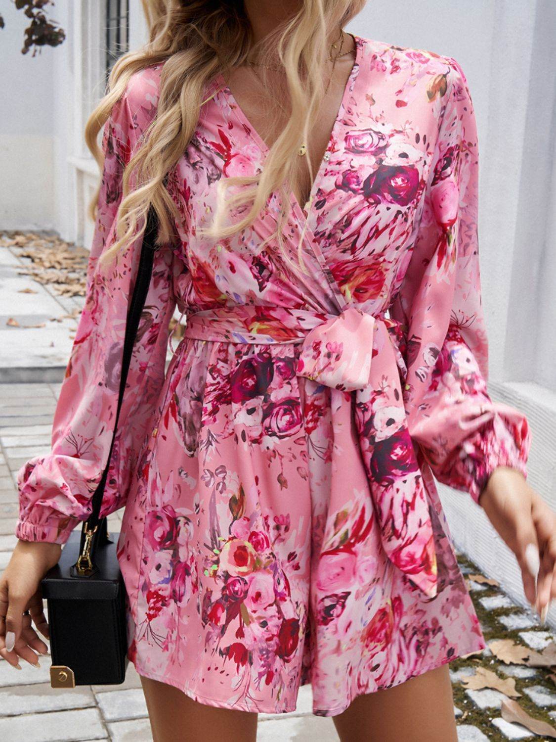 Devine Tied Surplice Long Sleeve Romper - Selvanelle