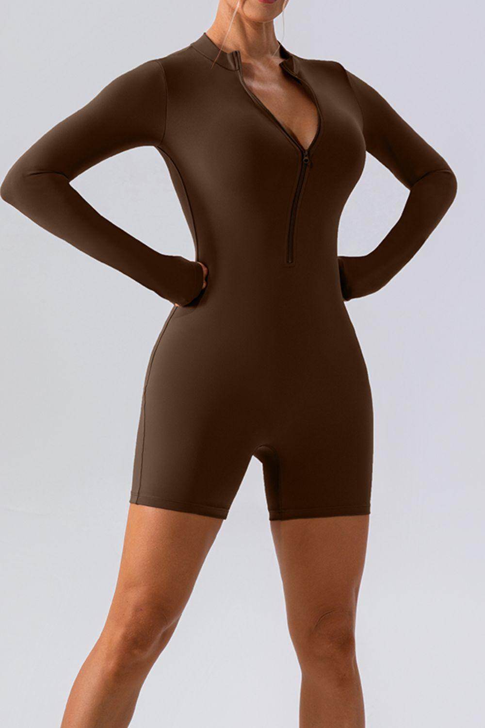 Half Zip Long Sleeve Active Romper for Women Fitness - Selvanelle