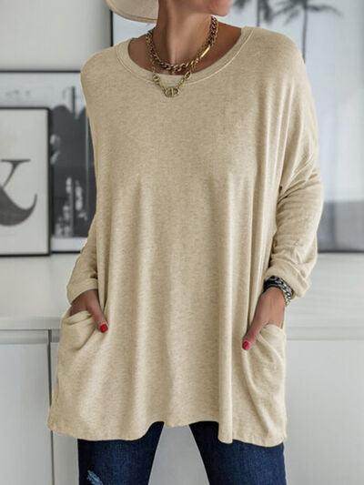 Full Size Round Neck Long Sleeve T-Shirt for Women - Selvanelle