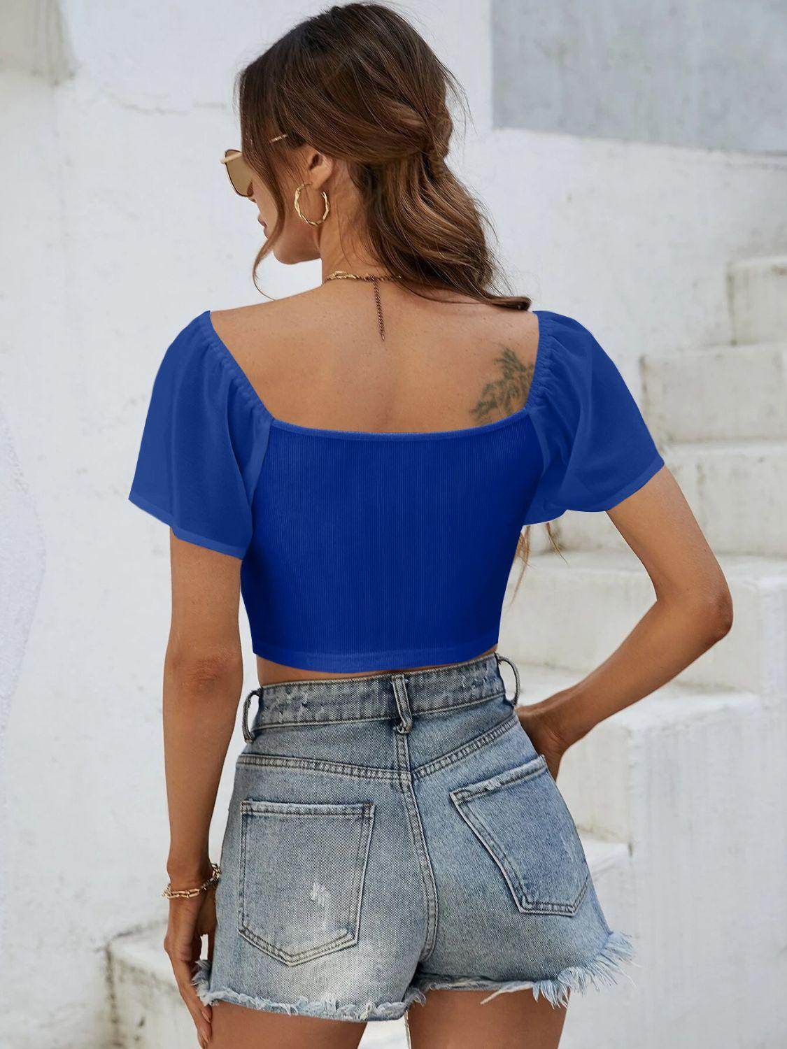 Drawstring Short Sleeve Crop Top for Stylish Summer Wear - Selvanelle