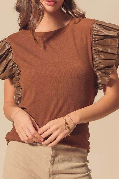 Ruffled Round Neck Cap Sleeve Blouse for Women Stylish Wear - Selvanelle