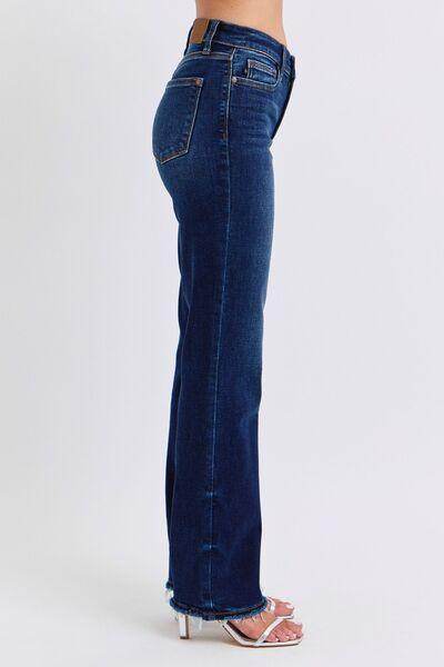 Judy Blue Full Size Raw Hem Straight Leg Jeans for Women - Selvanelle