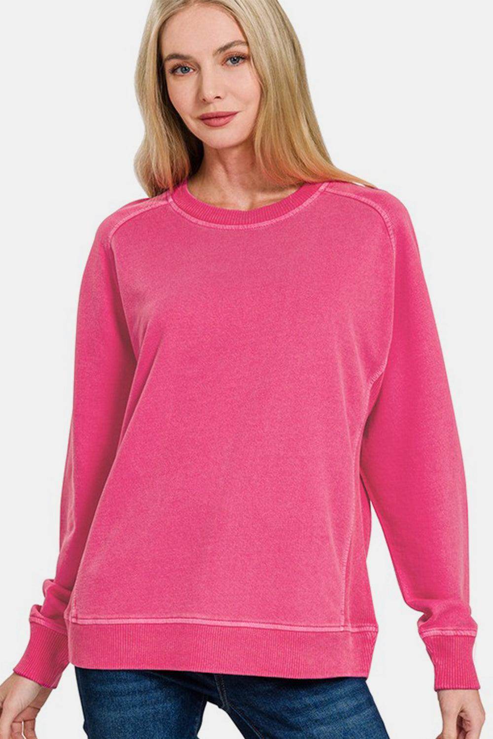 Zenana Full Size Pigment Dyed French Terry Sweatshirt Style - Selvanelle