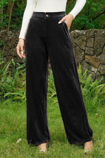 Velvet Wide Leg Pants with Pockets for Stylish Comfort - Selvanelle