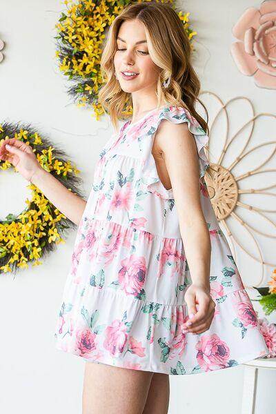 Heimish Full Size Butterfly Short Sleeve Floral Tiered Top - Selvanelle