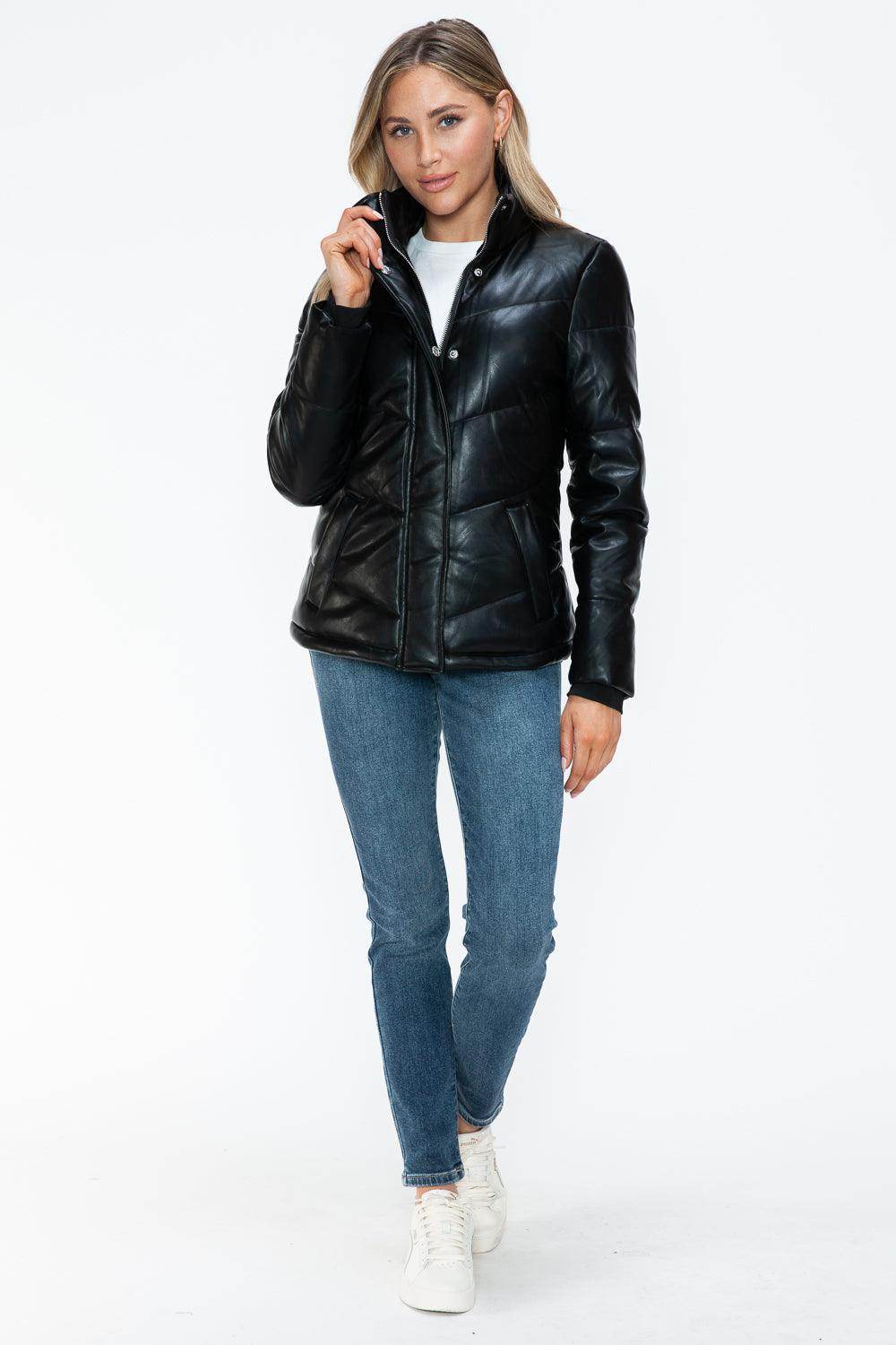 Snobbish Pocketed Zip Up Turtleneck Puffer Jacket for Women - Selvanelle