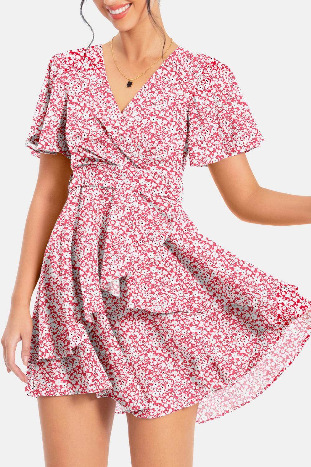 Surplice Neck Flutter Sleeve Dress for Chic Summer Style - Selvanelle