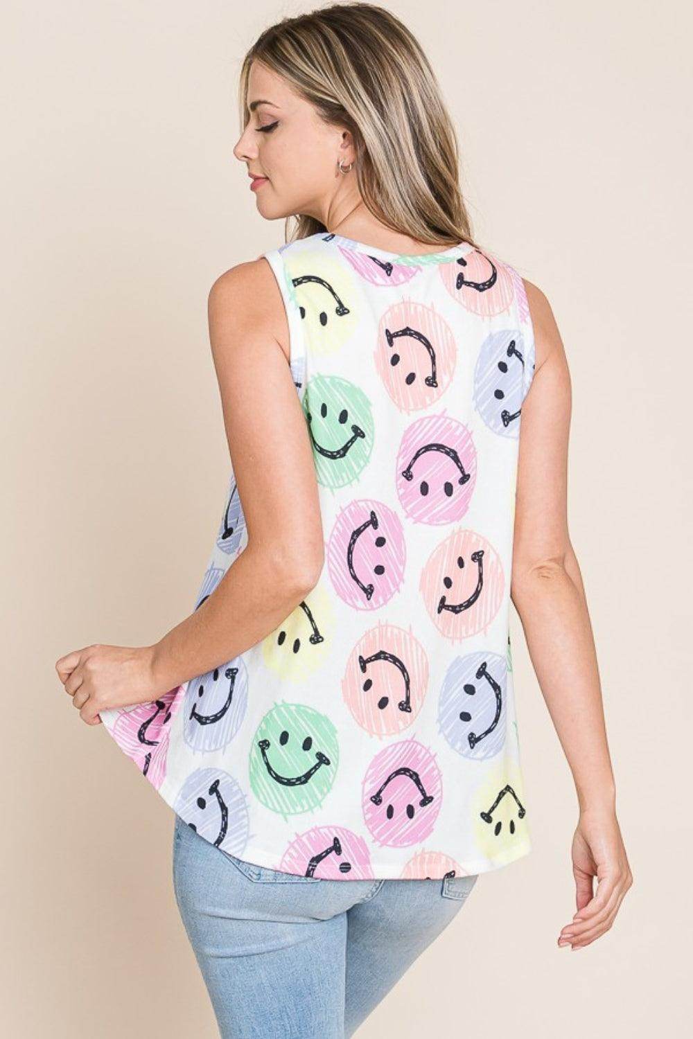 BOMBOM Smiley Face Round Neck Tank for Casual Style - Selvanelle