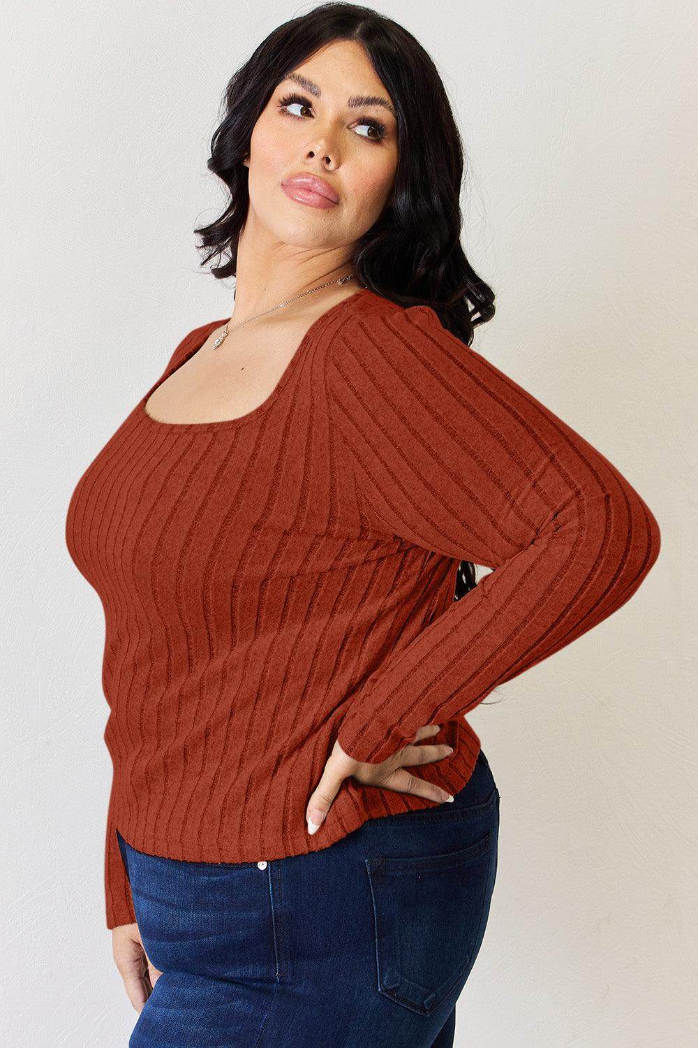 Basic Bae Full Size Ribbed Long Sleeve T-Shirt for Women - Selvanelle