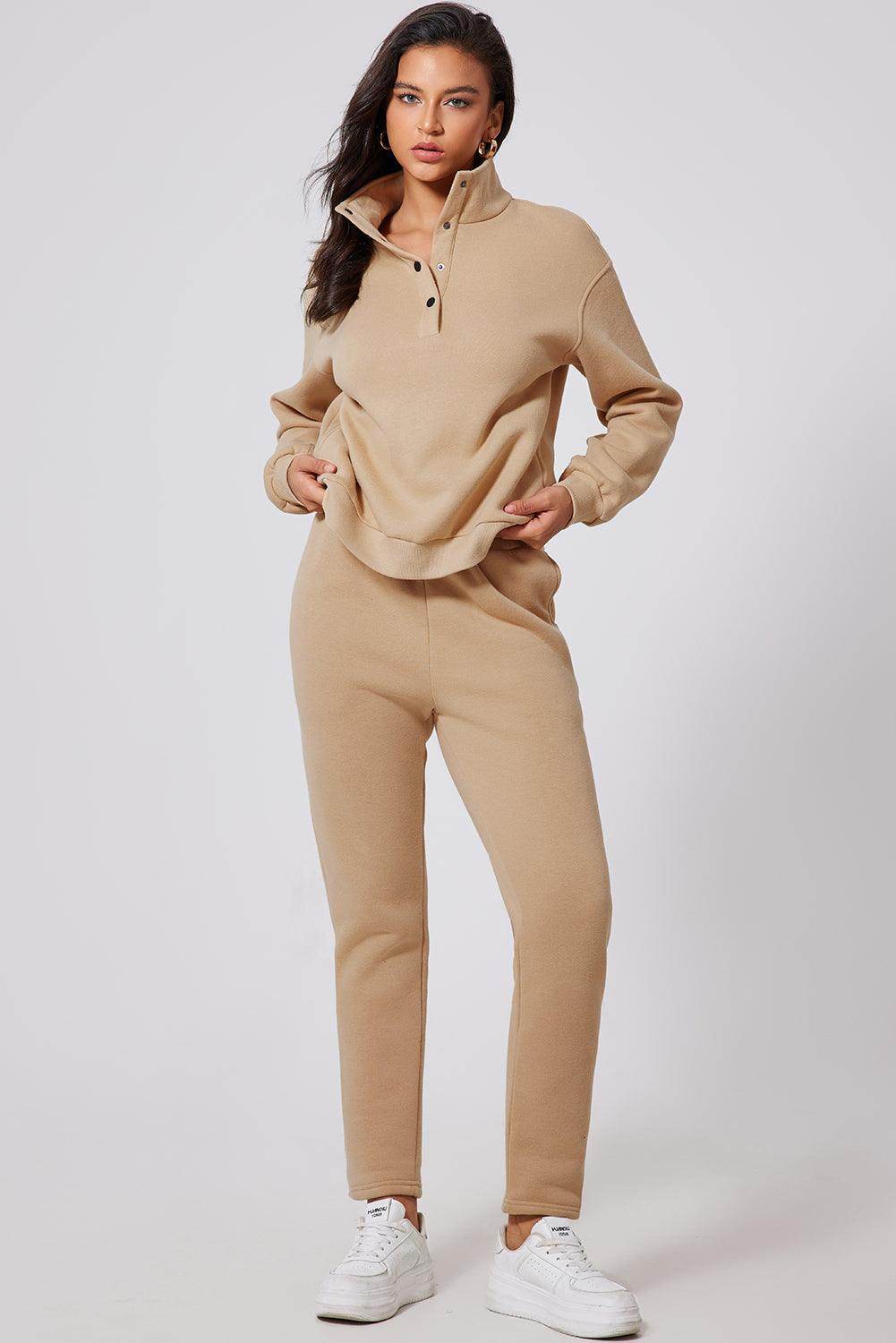 Half Snap Turtleneck Top and Pants Active Set for Women - Selvanelle