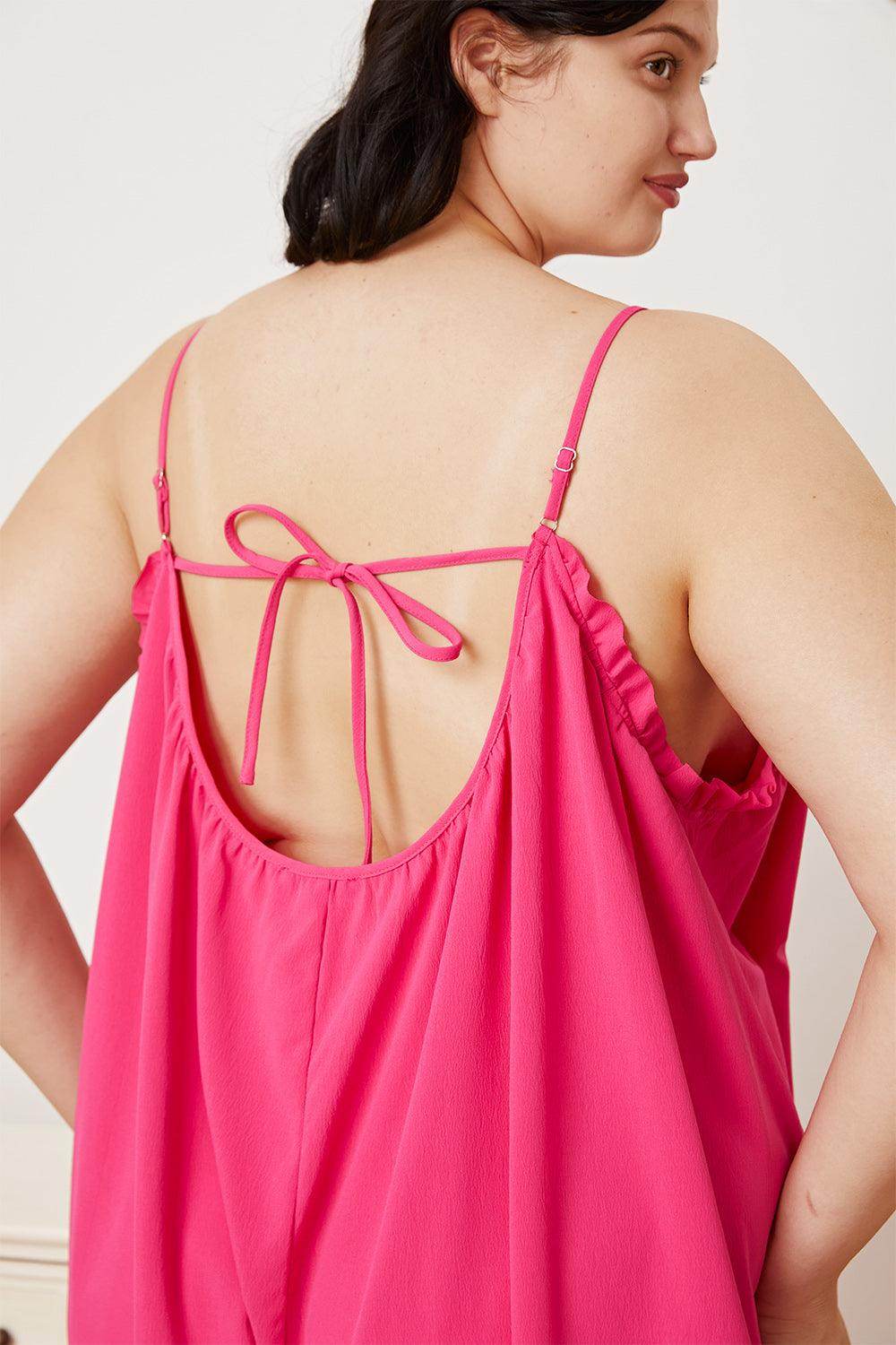 Double Take Full Size Ruffle Trim Tie Back Cami Jumpsuit - Selvanelle