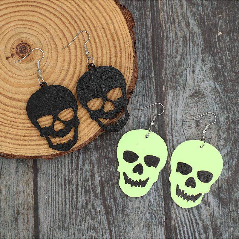 2 Piece PU Leather Skull Dangle Earrings for Women - Selvanelle