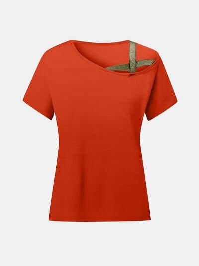 Asymmetrical Neck Short Sleeve T-Shirt for Women Fashion - Selvanelle