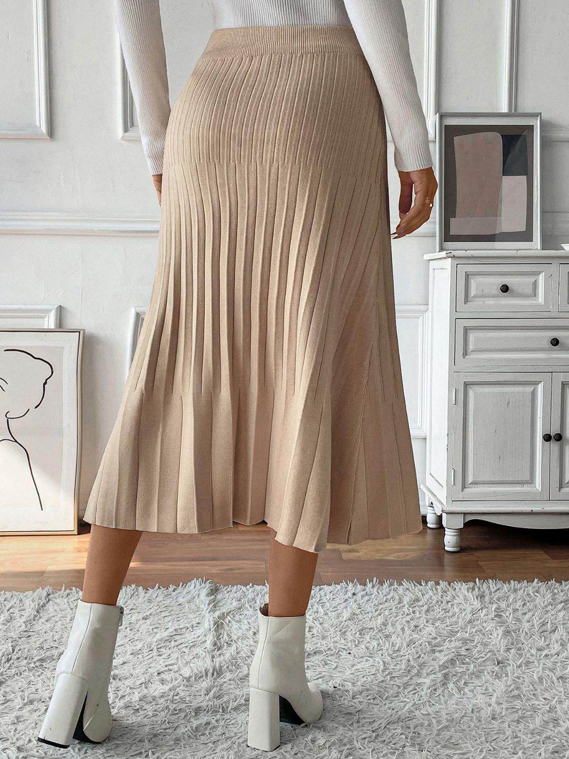 Perfee Pleated Midi Sweater Skirt for Women in Various Sizes - Selvanelle