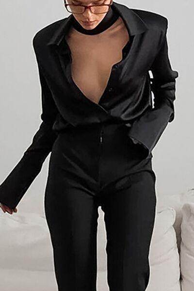 Button Down Long Sleeve Satin Shirt for Effortless Style - Selvanelle