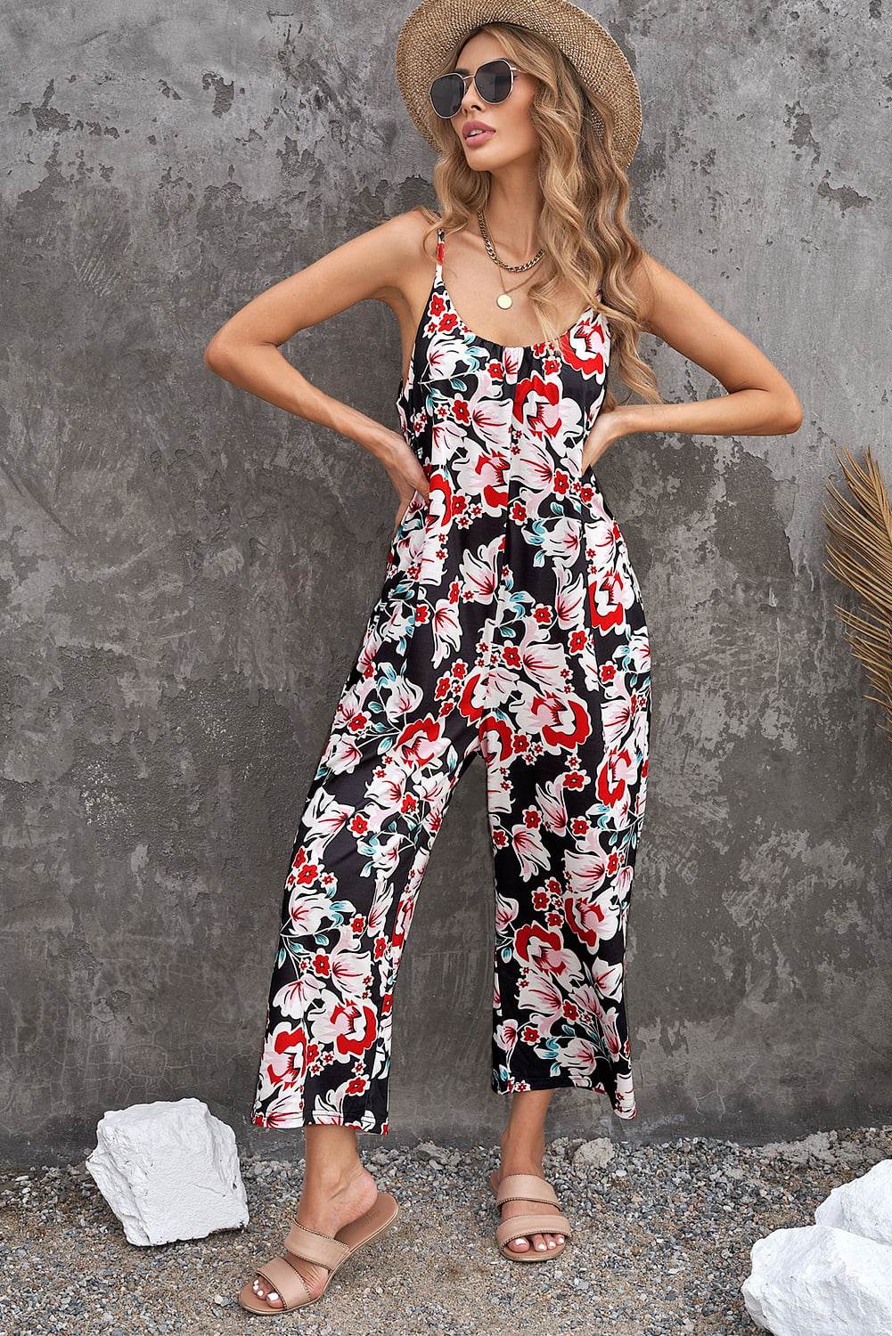 Botanical Print Spaghetti Strap Cropped Jumpsuit - Selvanelle