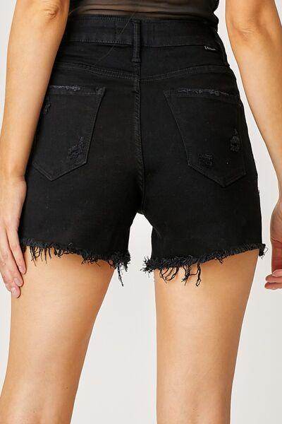 RISEN Frayed Hem Denim Shorts with Fringe Detail Pockets - Selvanelle