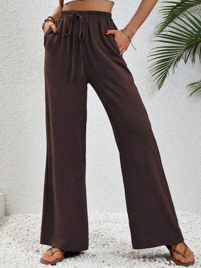 Wide Leg Drawstring Pants for Women in Opaque Fabric - Selvanelle