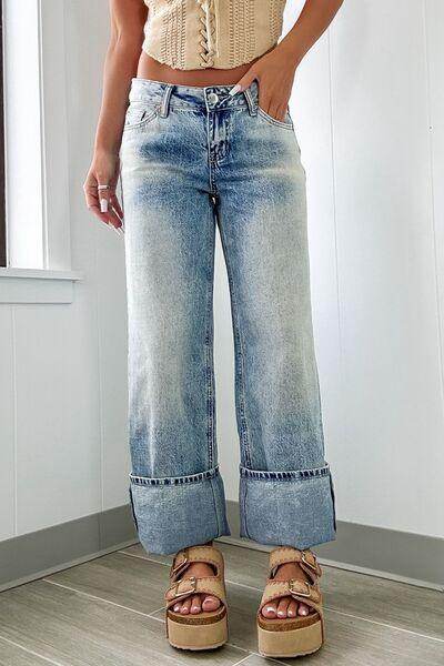 Washed Wide Leg Jeans with Pockets for Trendy Comfort - Selvanelle