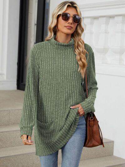Ribbed Mock Neck Long Sleeve T-Shirt for Women Stylish Wear - Selvanelle