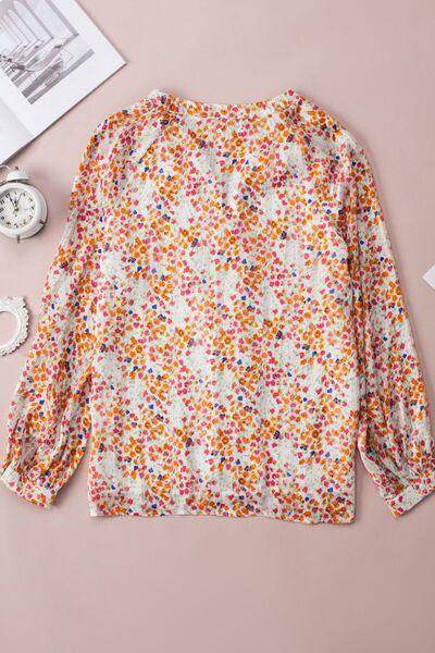 Printed Notched Long Sleeve Shirt for Stylish Comfort - Selvanelle