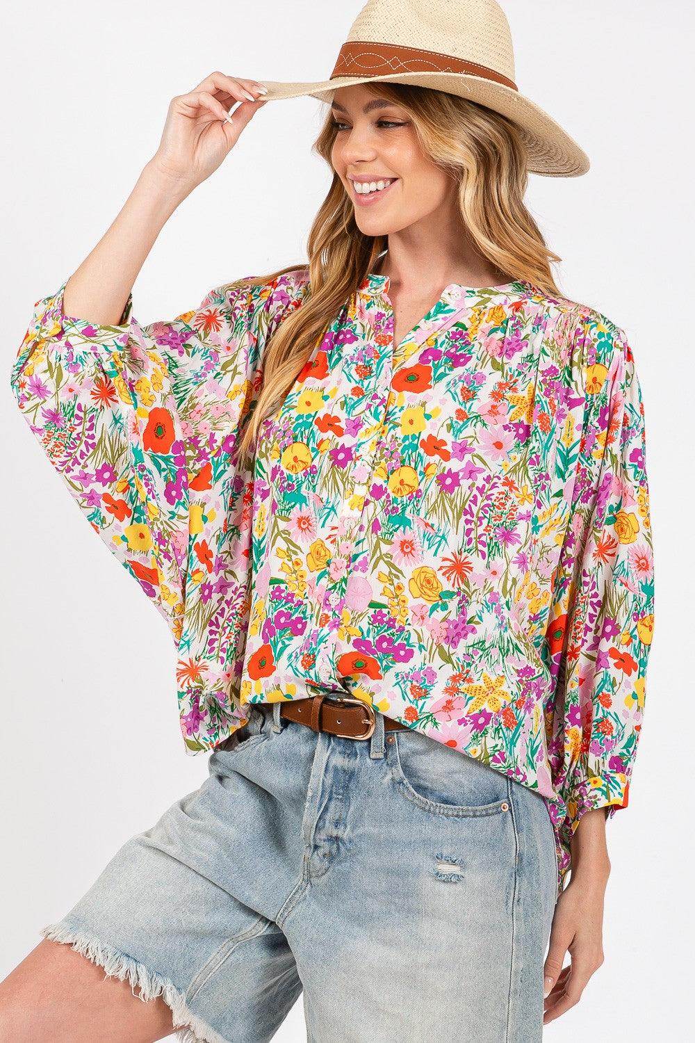 SAGE + FIG Button Down Floral Shirt for Stylish Women - Selvanelle