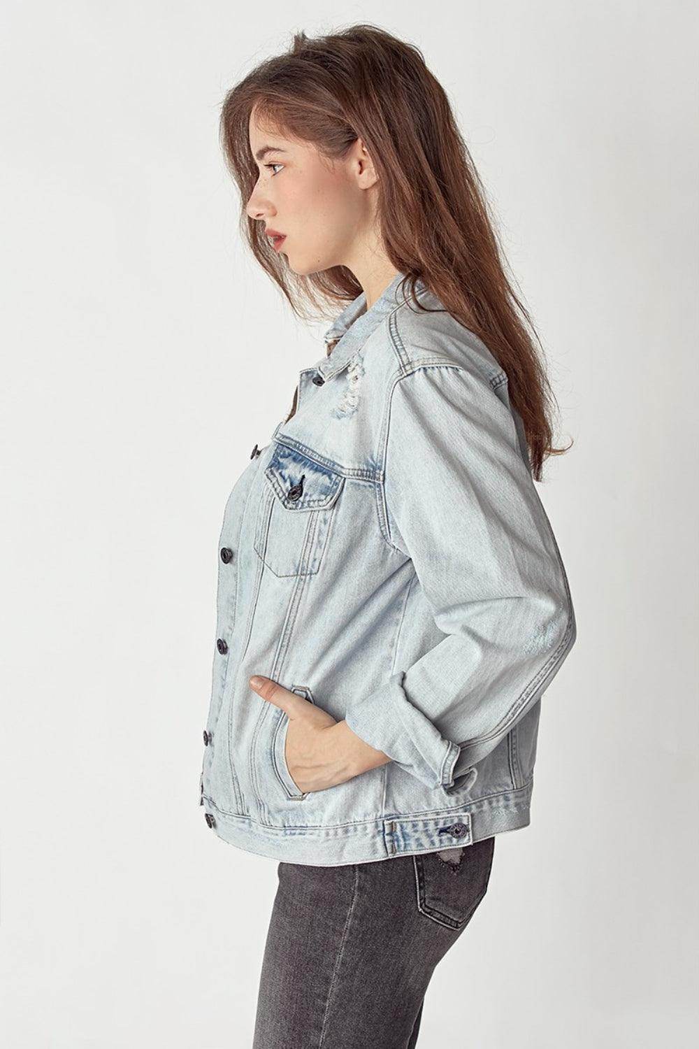 RISEN Distressed Button Up Jacket for Edgy Style - Selvanelle