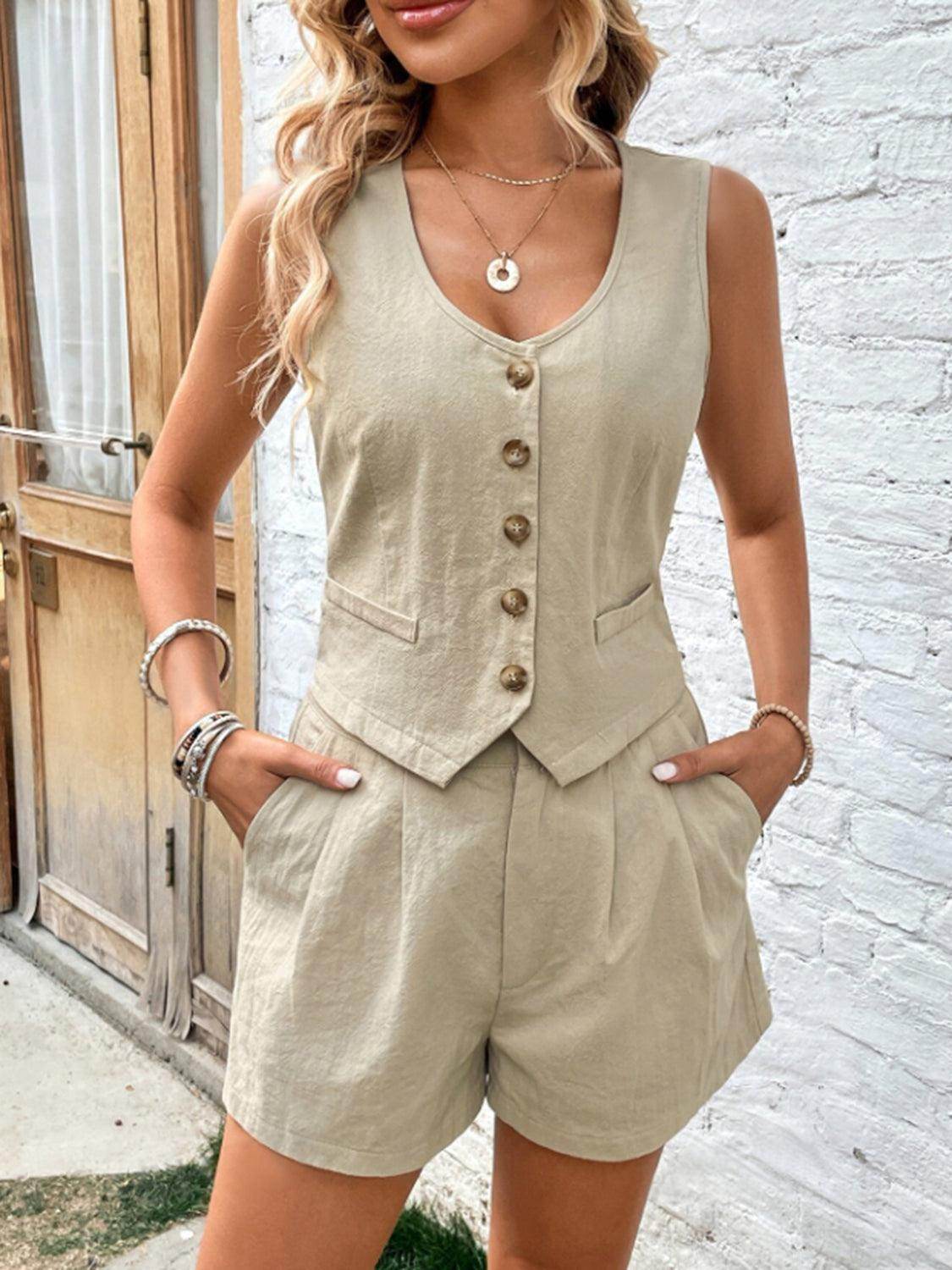 Scoop Neck Sleeveless Top and Shorts Set for Women - Selvanelle
