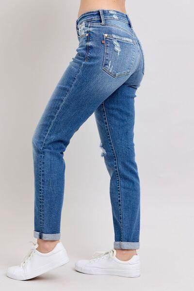 Judy Blue Full Size Button Fly Distressed Jeans Plus Size - Selvanelle