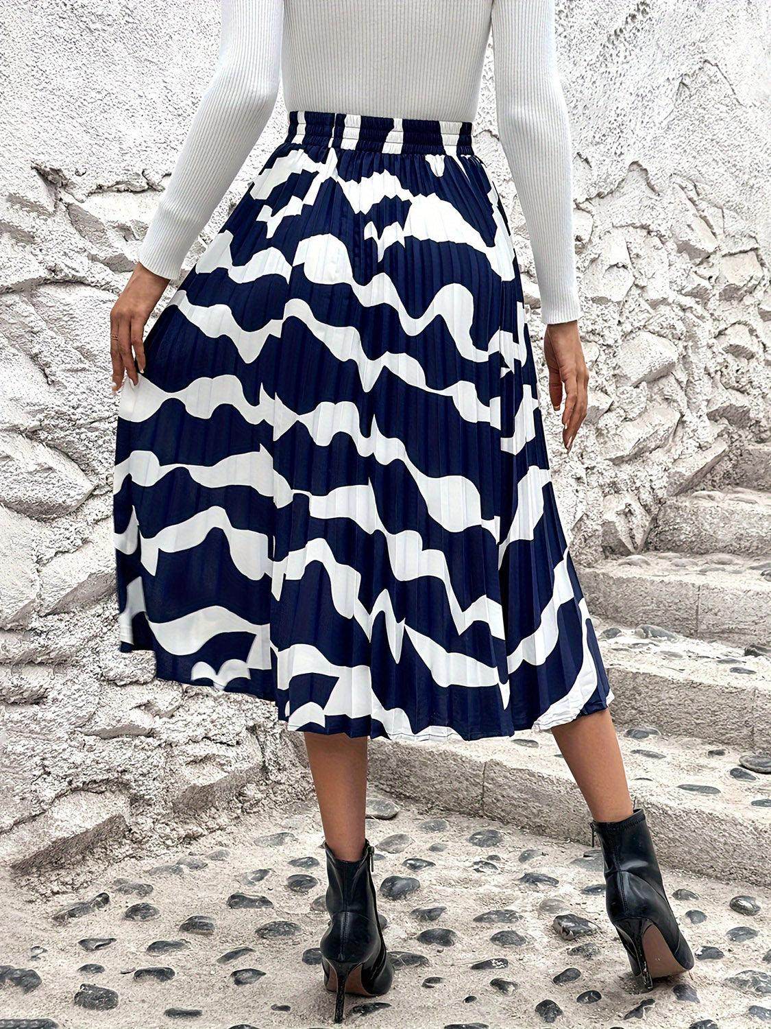 Pleated Printed Elastic Waist Skirt for Women in Various Sizes - Selvanelle